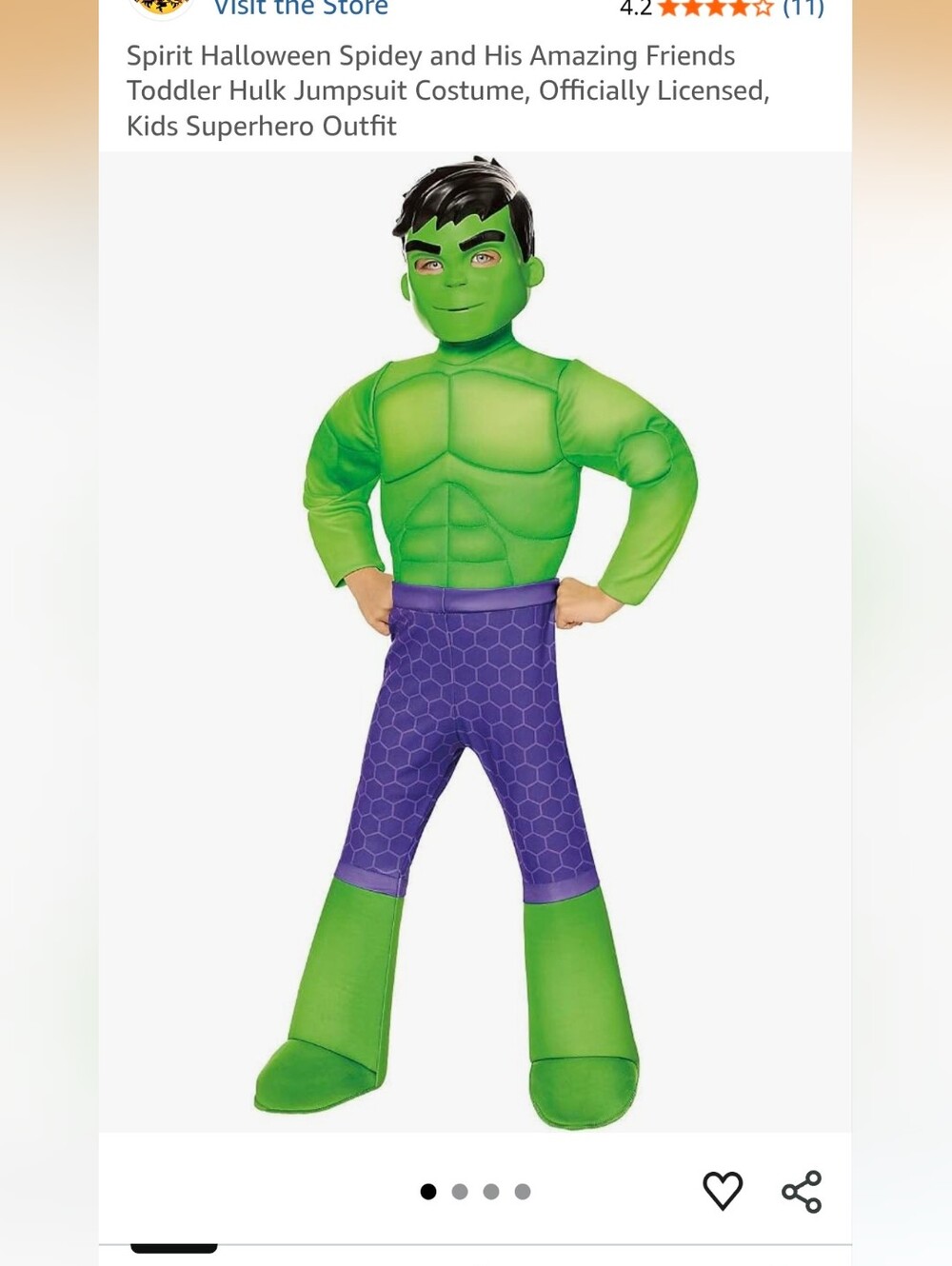 Spirit Kids Hulk Muscle Jumpsuit Costume - Green & Purple